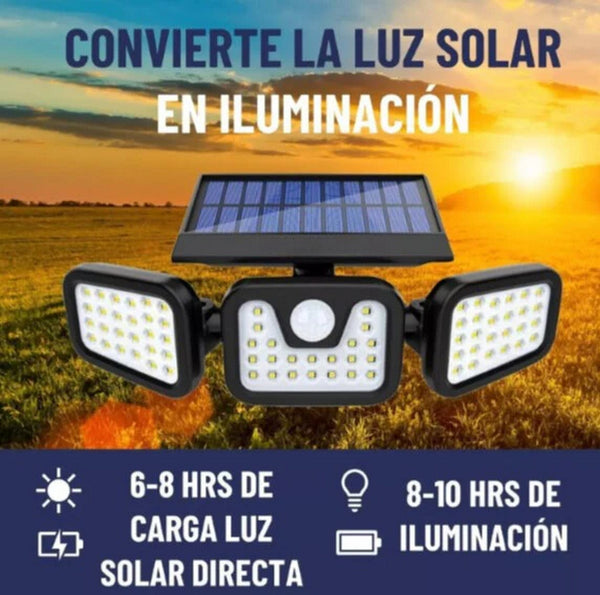Lámpara LED Solar 3 Cabezas con Sensor