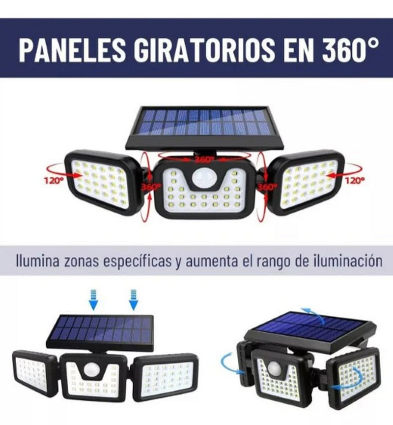 Lámpara LED Solar 3 Cabezas con Sensor
