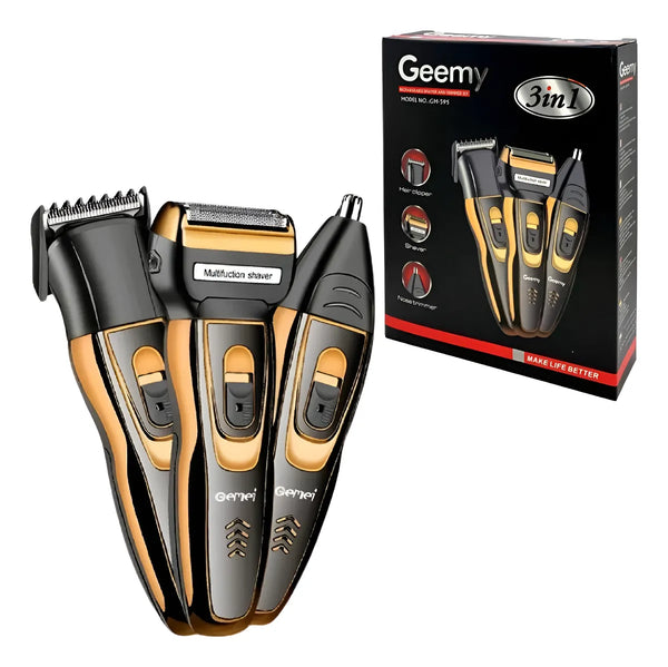 Máquina Cortadora Geemy 3 en 1 – Cabello, Barba y Nariz | Recargable y Portáti